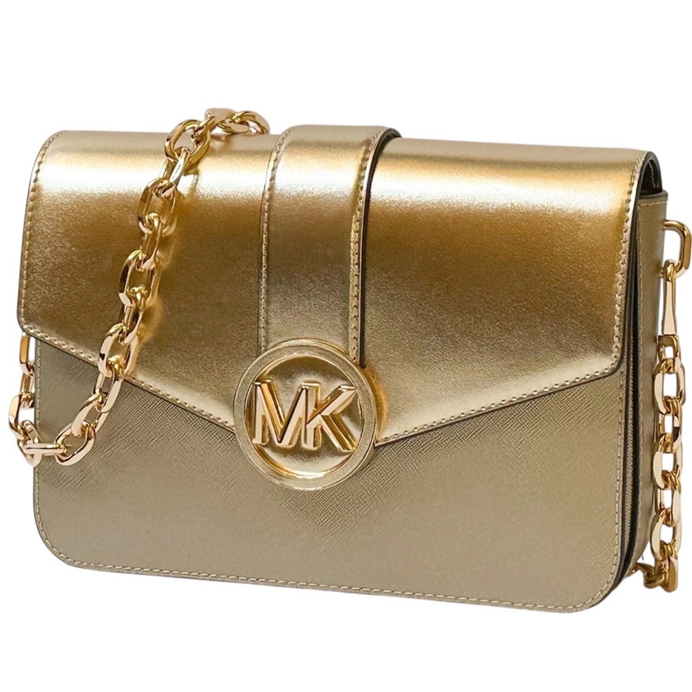 NWT Michael Kors Carmen Medium Pale Gold Metallic Convertible Shoulder Bag